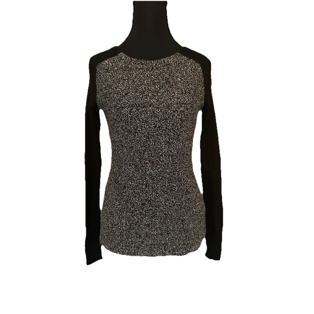 🖤Ann Taylor LOFT Scoop Neck Cotton Wool Sweater Gray Black Back Half Zip Sz XS